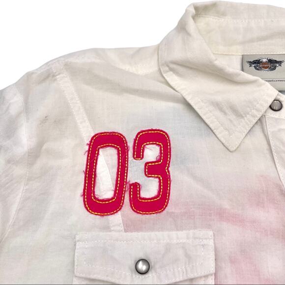 HARLEY DAVIDSON women's 3/4 sleeves button up white shirt SIZE XL - EXTRA LRG - Picture 7 of 13